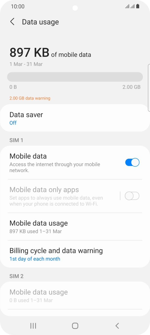 The total data usage is displayed. The total data usage is displayed.