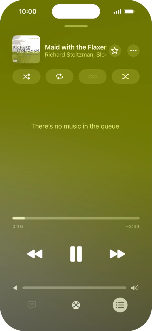 Press the shuffle icon to turn the function on or off. Press the shuffle icon to turn the function on or off.