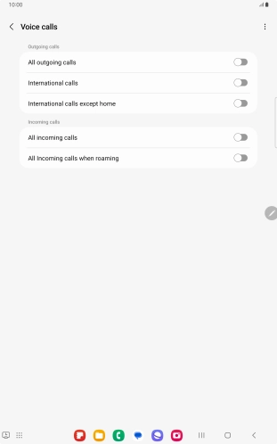 Press the indicator next to the required barring type to turn the function on or off. Press the indicator next to the required barring type to turn the function on or off.