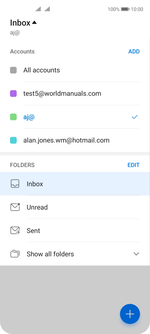 Press the required email account. Press the required email account.