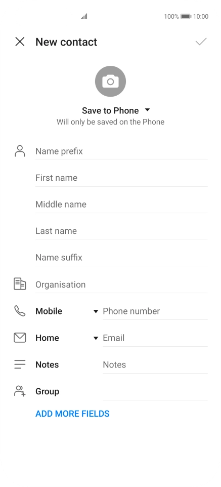 Press First name and key in the required first name. Press First name and key in the required first name.