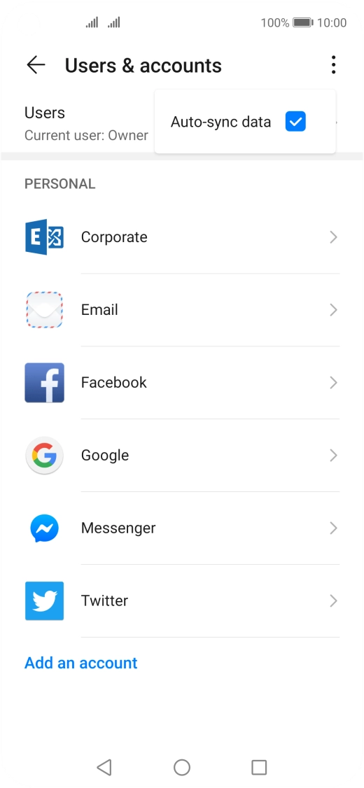 Press Auto-sync data to turn the function on or off. Press Auto-sync data to turn the function on or off.