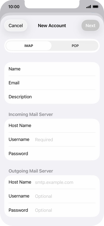 Press Username and key in the username for your email account. Press Username and key in the username for your email account.