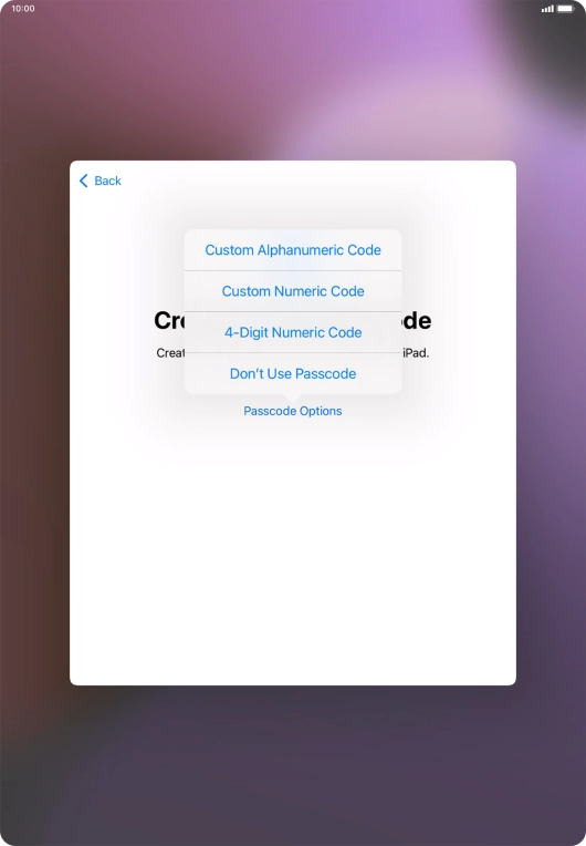 Follow the instructions on the screen to turn on use of lock code or press Don't Use Passcode. Follow the instructions on the screen to turn on use of lock code or press Don't Use Passcode.