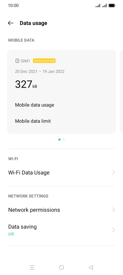 The total data usage is displayed. The total data usage is displayed.