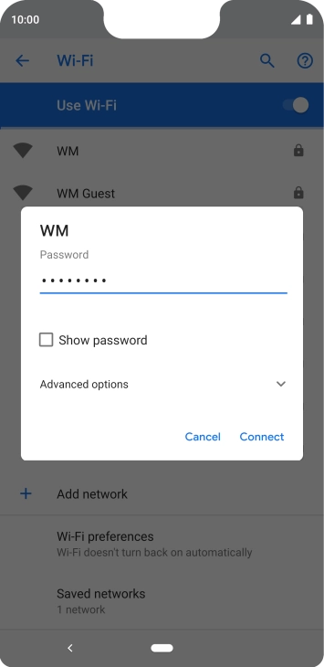 Key in the password for the Wi-Fi network and press Connect. Key in the password for the Wi-Fi network and press Connect.