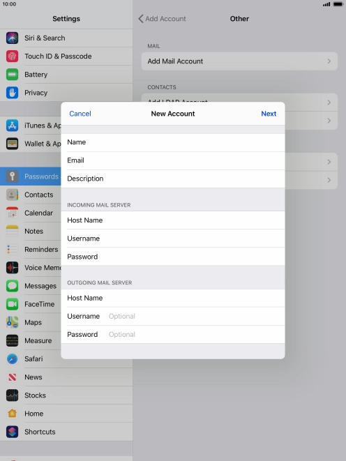 Press Username and key in the username for your email account. Press Username and key in the username for your email account.