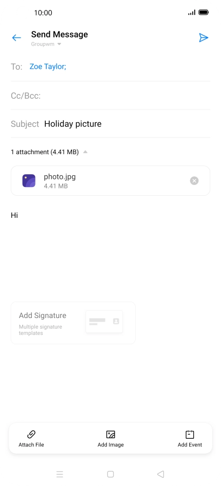 Press the send icon when you've finished your email. Press the send icon when you've finished your email.