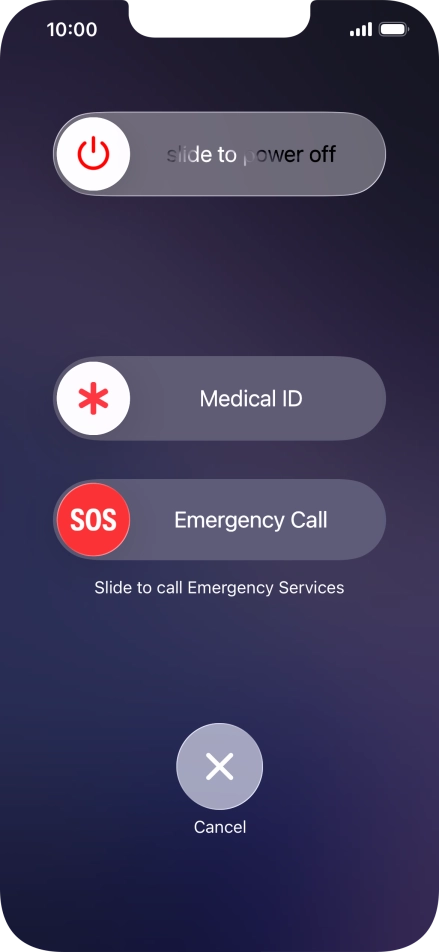 Press and drag the power off icon right. Press and drag the power off icon right.