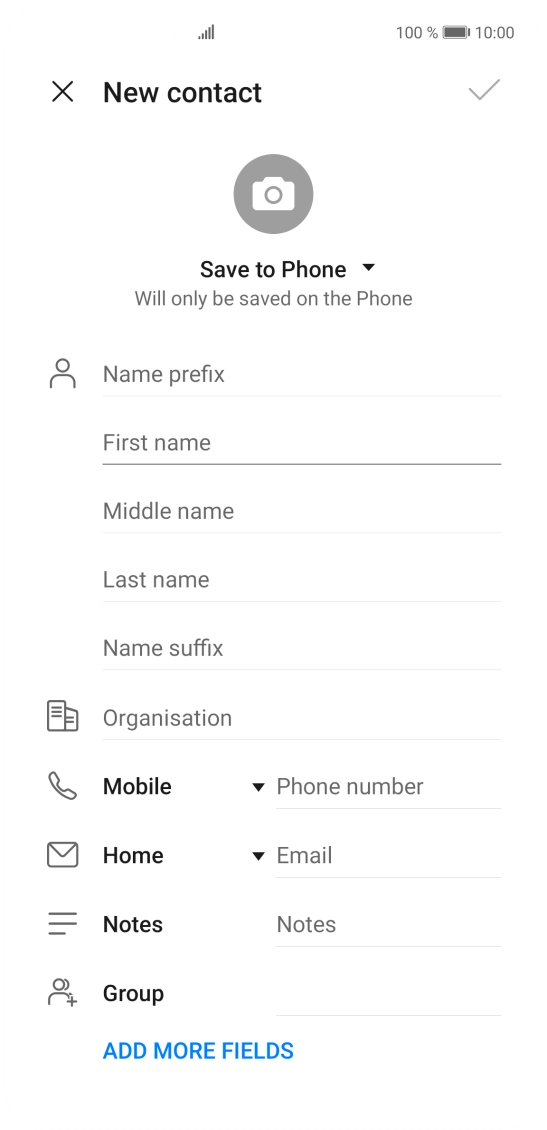 Press First name and key in the required first name. Press First name and key in the required first name.