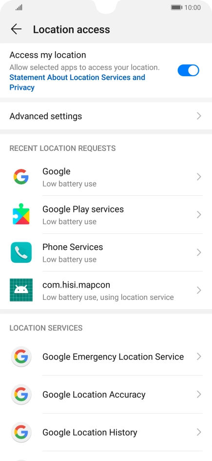 Press Google Location Accuracy. Press Google Location Accuracy.