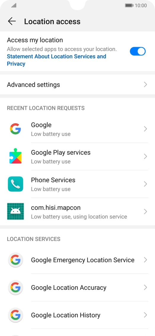 Press Google Location Accuracy. Press Google Location Accuracy.