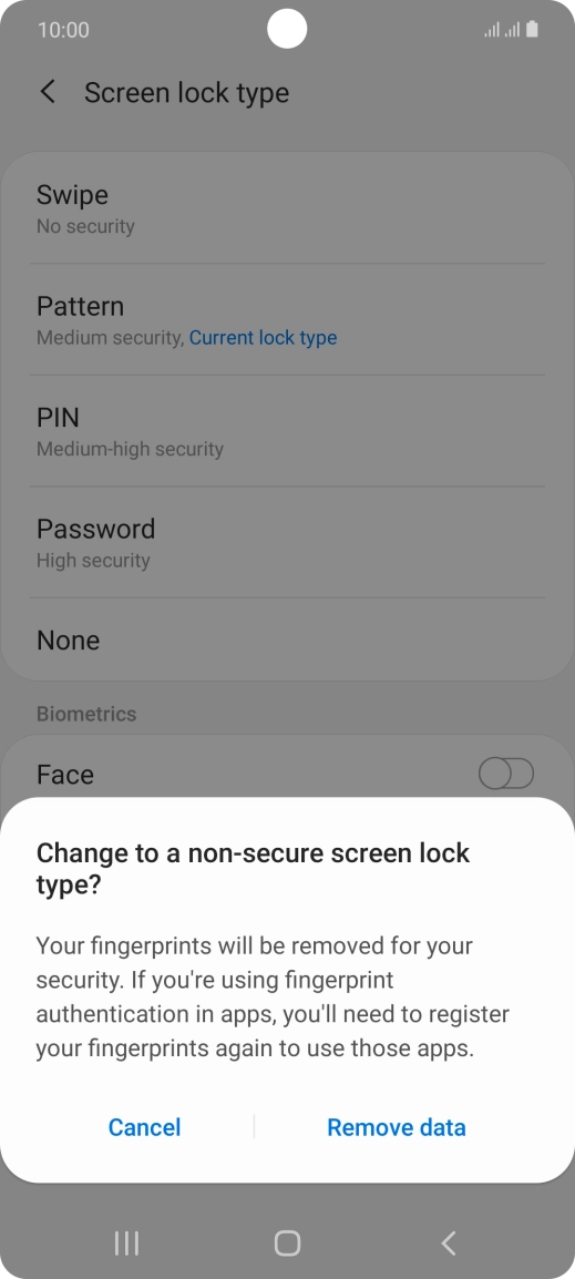 Press Remove data. Press Remove data.
