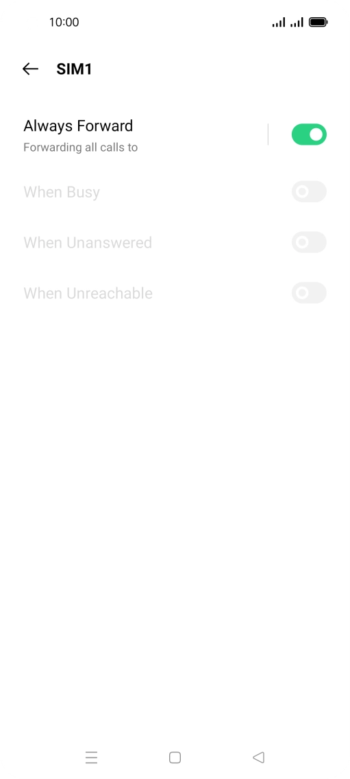 Press the indicator next to the required divert type. Press the indicator next to the required divert type.