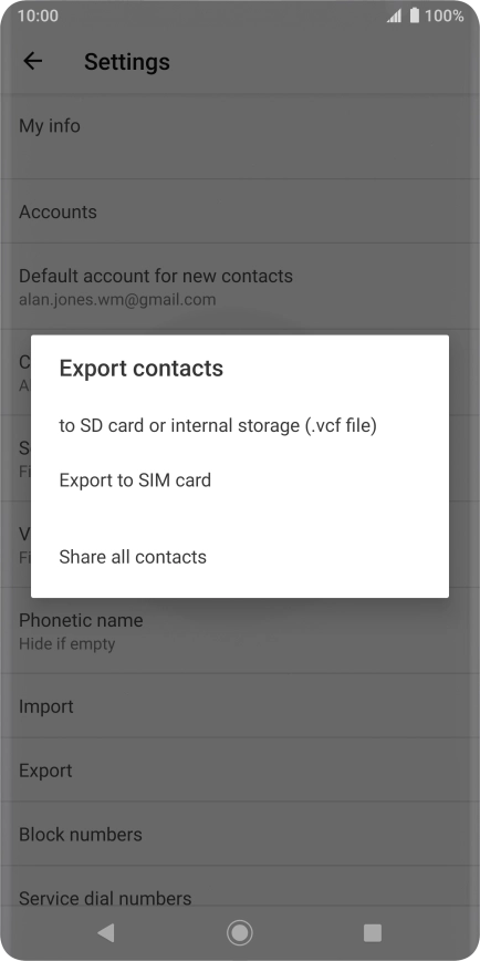 Press Export to SIM card. Press Export to SIM card.
