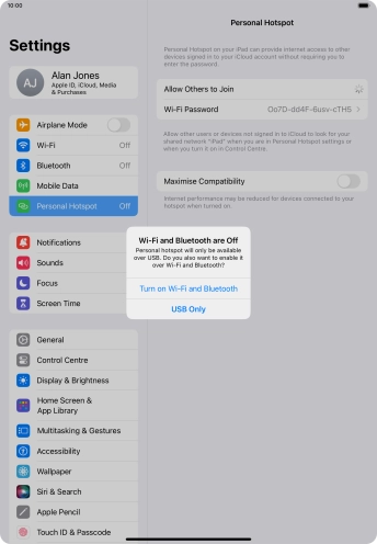 If Wi-Fi is turned off, press Turn on Wi-Fi and Bluetooth. If Wi-Fi is turned off, press Turn on Wi-Fi and Bluetooth.