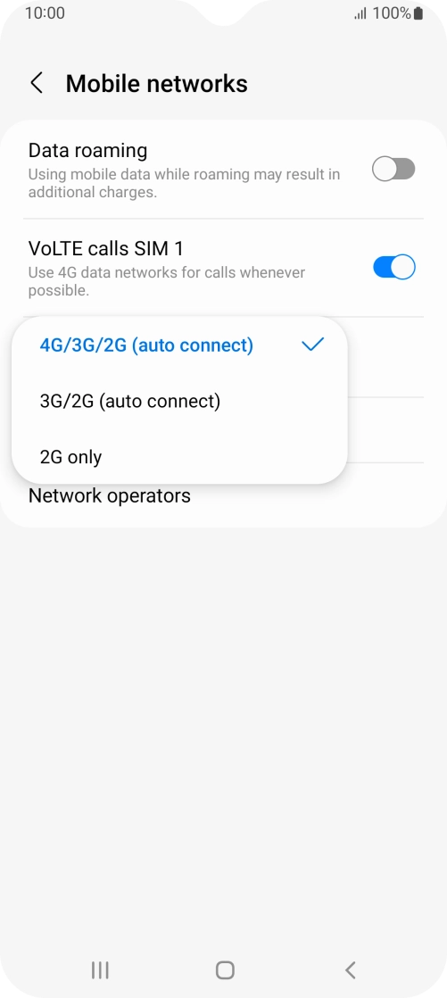 Press the required network mode. Press the required network mode.