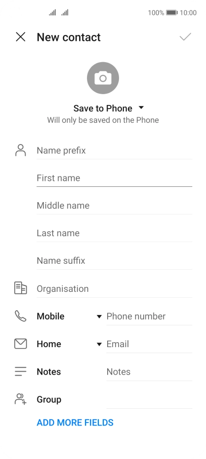 Press First name and key in the required first name. Press First name and key in the required first name.