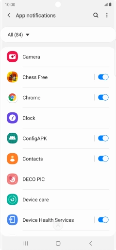 Press the indicators next to the required apps to turn the function on or off. Press the indicators next to the required apps to turn the function on or off.