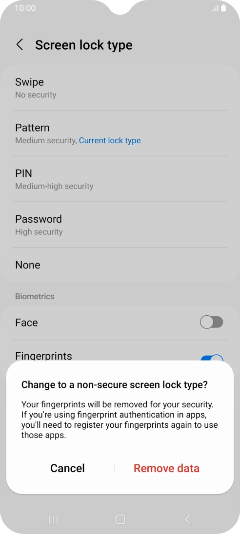 Press Remove data. Press Remove data.