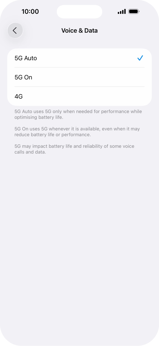 To turn on automatic switch between 5G and 4G, press 5G Auto. To turn on automatic switch between 5G and 4G, press 5G Auto.