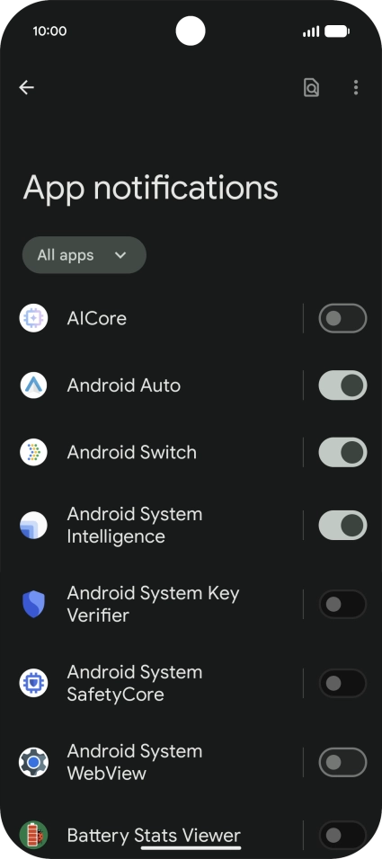 Press the indicator next to the required apps to turn the function on or off. Press the indicator next to the required apps to turn the function on or off.