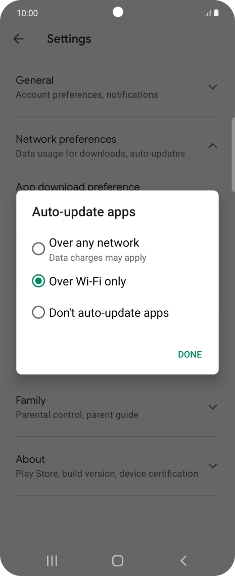 To turn on automatic update of apps using mobile network, press Over any network. To turn on automatic update of apps using mobile network, press Over any network.