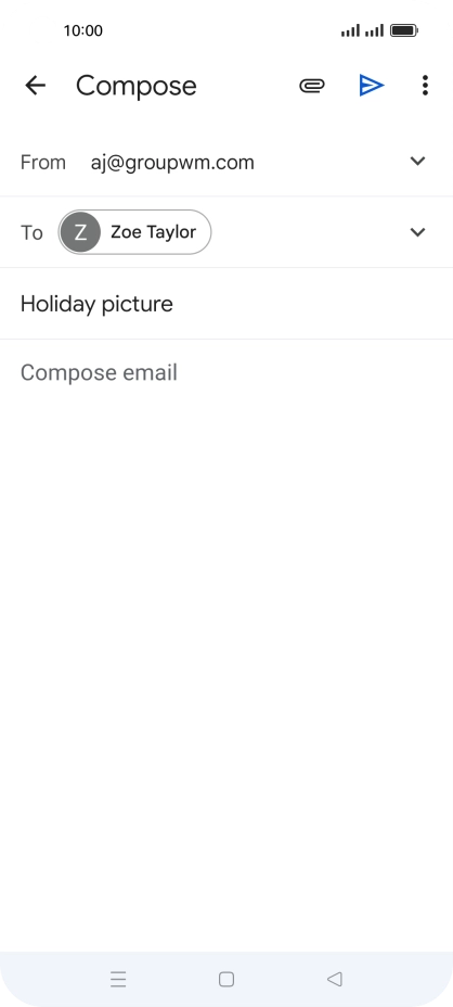 Press the text input field and write the text for your email. Press the text input field and write the text for your email.