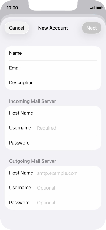 Press Username and key in the username for your email account. Press Username and key in the username for your email account.