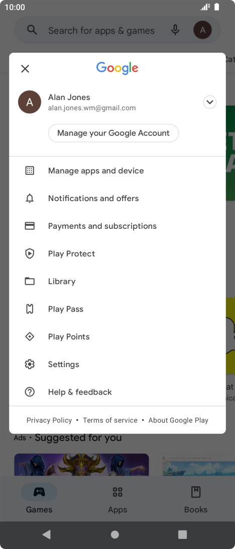 Press Manage apps and device. Press Manage apps and device.