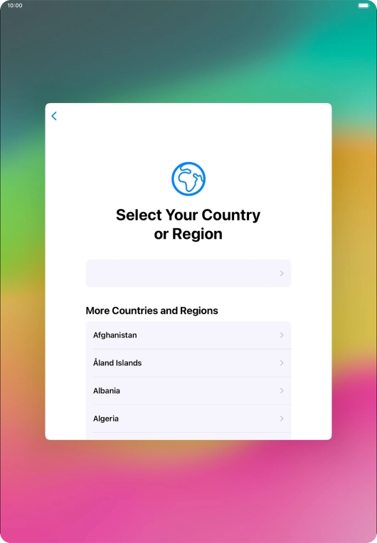 Press the required country or area. Press the required country or area.