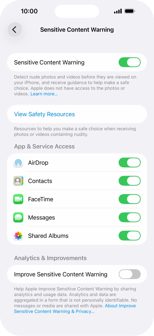 Press the indicators next to the required applications to turn the function on or off. Press the indicators next to the required applications to turn the function on or off.