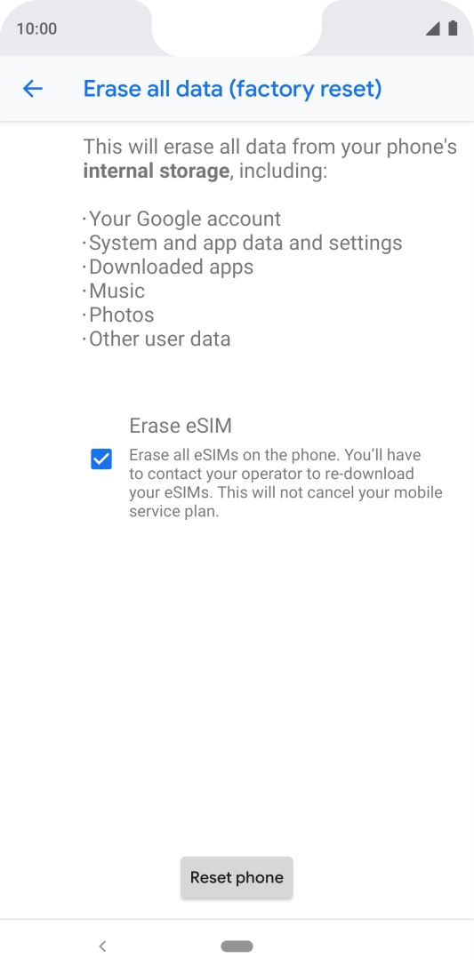Press Reset phone. Press Reset phone.
