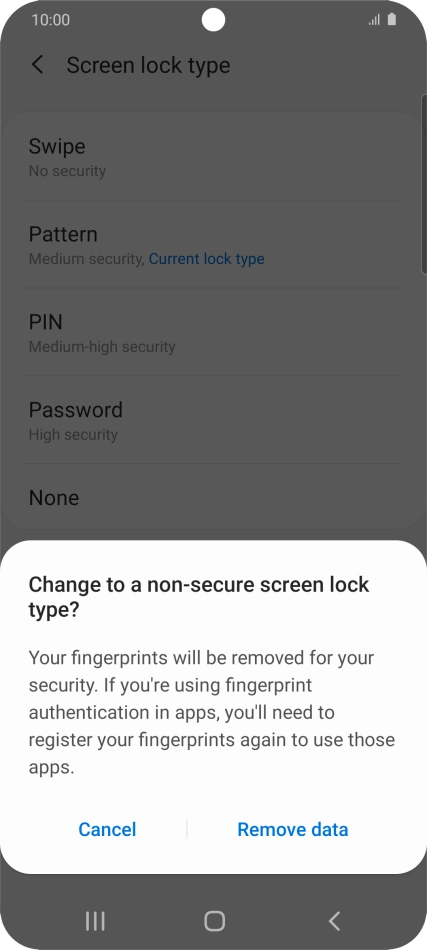 Press Remove data. Press Remove data.