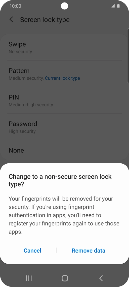 Press Remove data. Press Remove data.