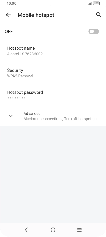 Press Hotspot name and key in the required name for the Wi-Fi hotspot. Press Hotspot name and key in the required name for the Wi-Fi hotspot.