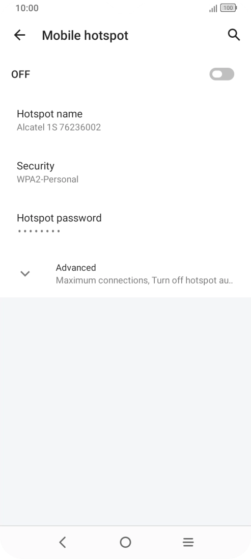Press Hotspot name and key in the required name for the Wi-Fi hotspot. Press Hotspot name and key in the required name for the Wi-Fi hotspot.