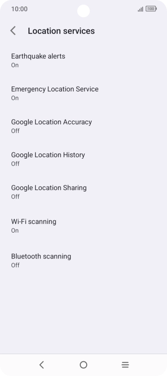 Press Google Location Accuracy. Press Google Location Accuracy.