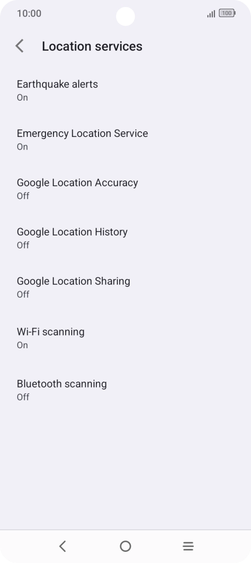 Press Google Location Accuracy. Press Google Location Accuracy.
