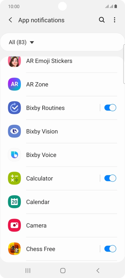 Press the indicators next to the required apps to turn the function on or off. Press the indicators next to the required apps to turn the function on or off.