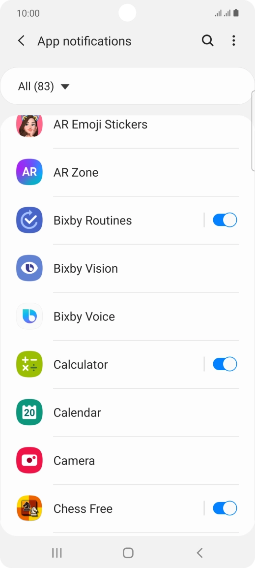 Press the indicators next to the required apps to turn the function on or off. Press the indicators next to the required apps to turn the function on or off.