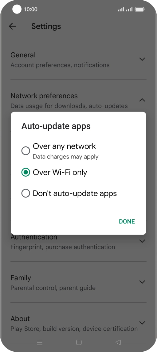 To turn on automatic update of apps using mobile network, press Over any network. To turn on automatic update of apps using mobile network, press Over any network.
