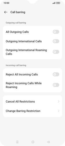 Press the required barring type. Press the required barring type.