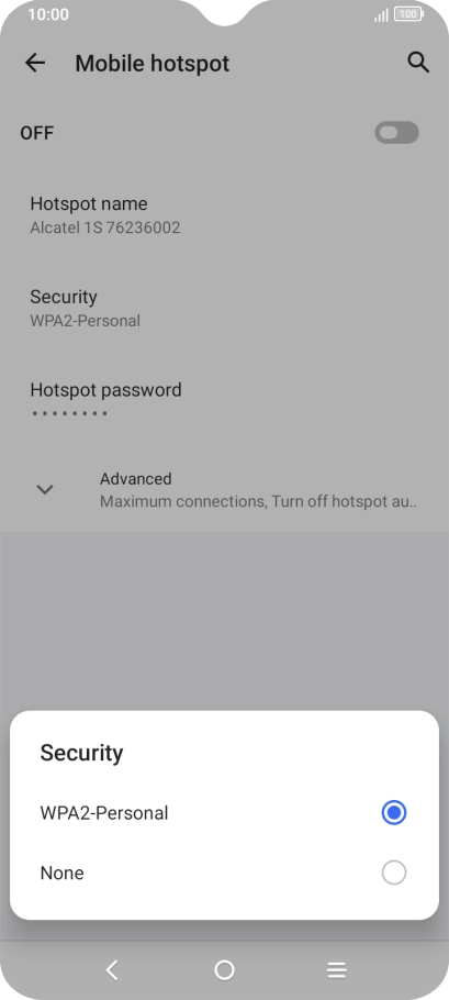 Press WPA-2 Personal to password protect your Wi-Fi hotspot. Press WPA-2 Personal to password protect your Wi-Fi hotspot.