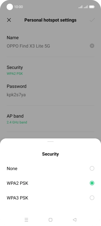 Press WPA3 PSK to password protect your Wi-Fi hotspot. Press WPA3 PSK to password protect your Wi-Fi hotspot.