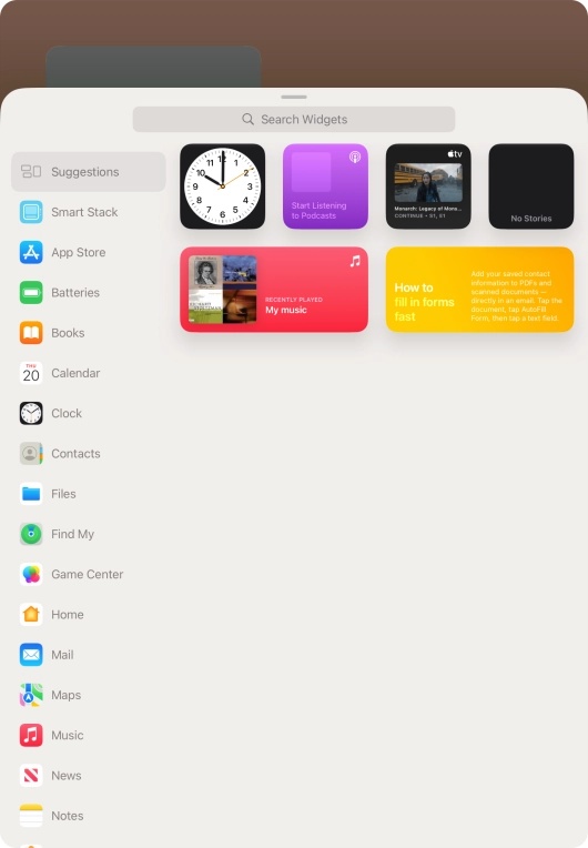 Press the required widget. Press the required widget.