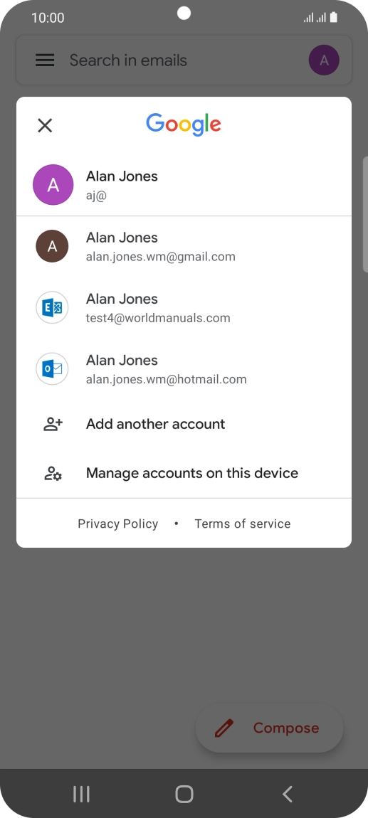 Press the required email account. Press the required email account.