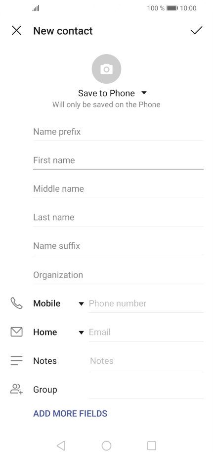 Press First name and key in the first name. Press First name and key in the first name.