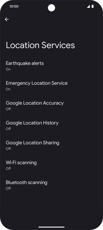 Press Google Location Accuracy. Press Google Location Accuracy.