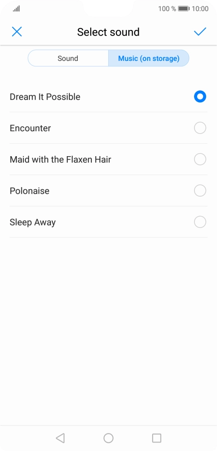Once you've found a ring tone you like, press the confirm icon. Once you've found a ring tone you like, press the confirm icon.